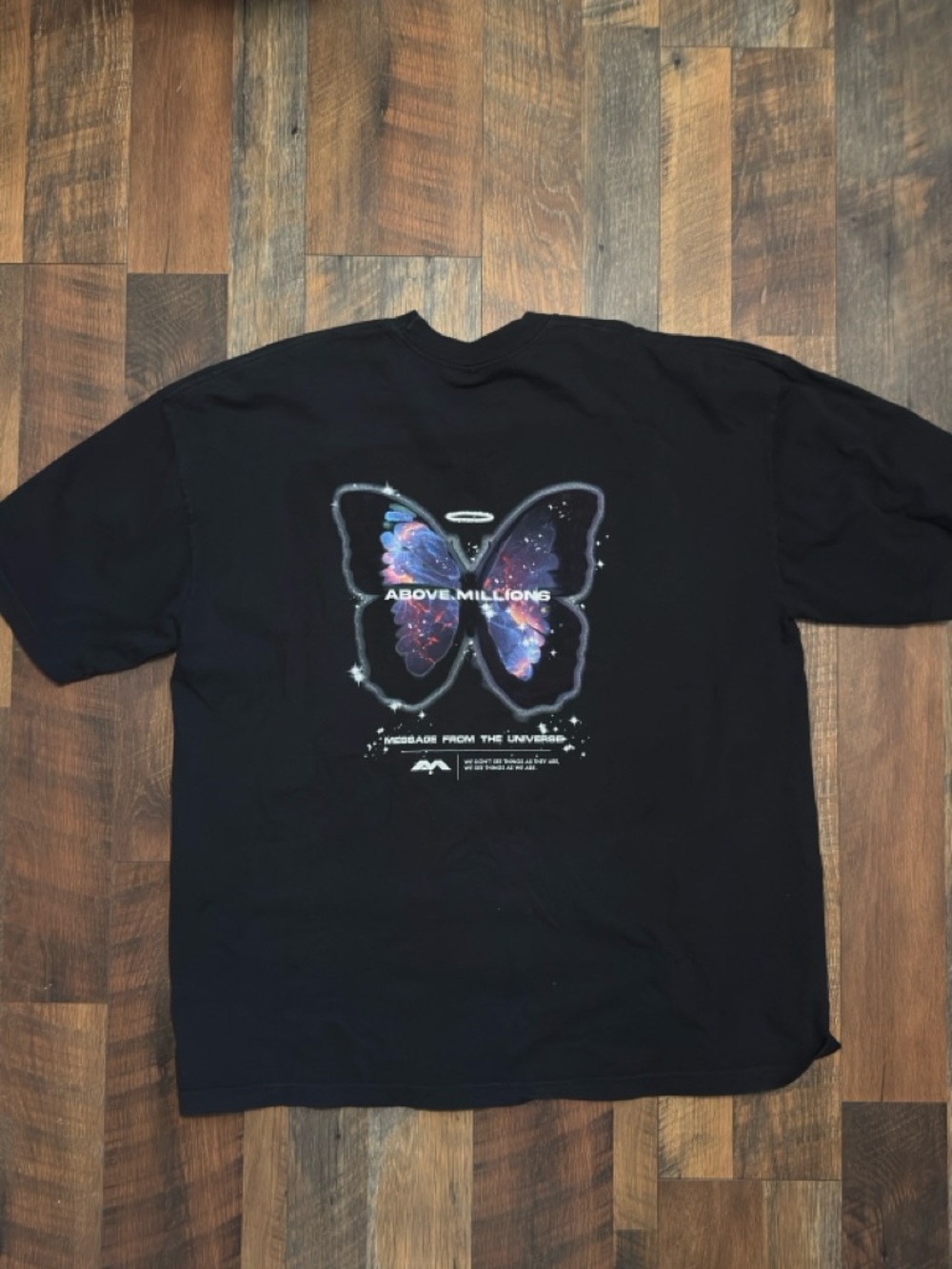 Above Millions galaxy space Butterfly T Shirt message from the universe size XXL